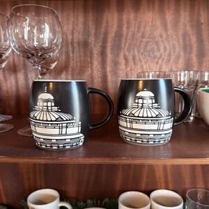 Library of Congress Mug Set 2 Black White Jefferson Building Dome Excellent